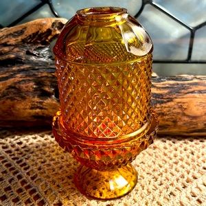 MCM Vintage Viking Glass Amber Fairy Lamp, Courting Lamp Candle Holder